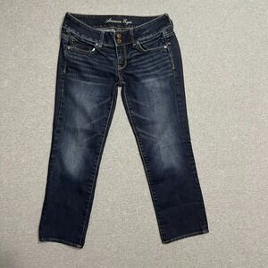 American Eagle Jeans Womens 4 Blue Artist Crop Low Rise Dark Wash Y2K Denim